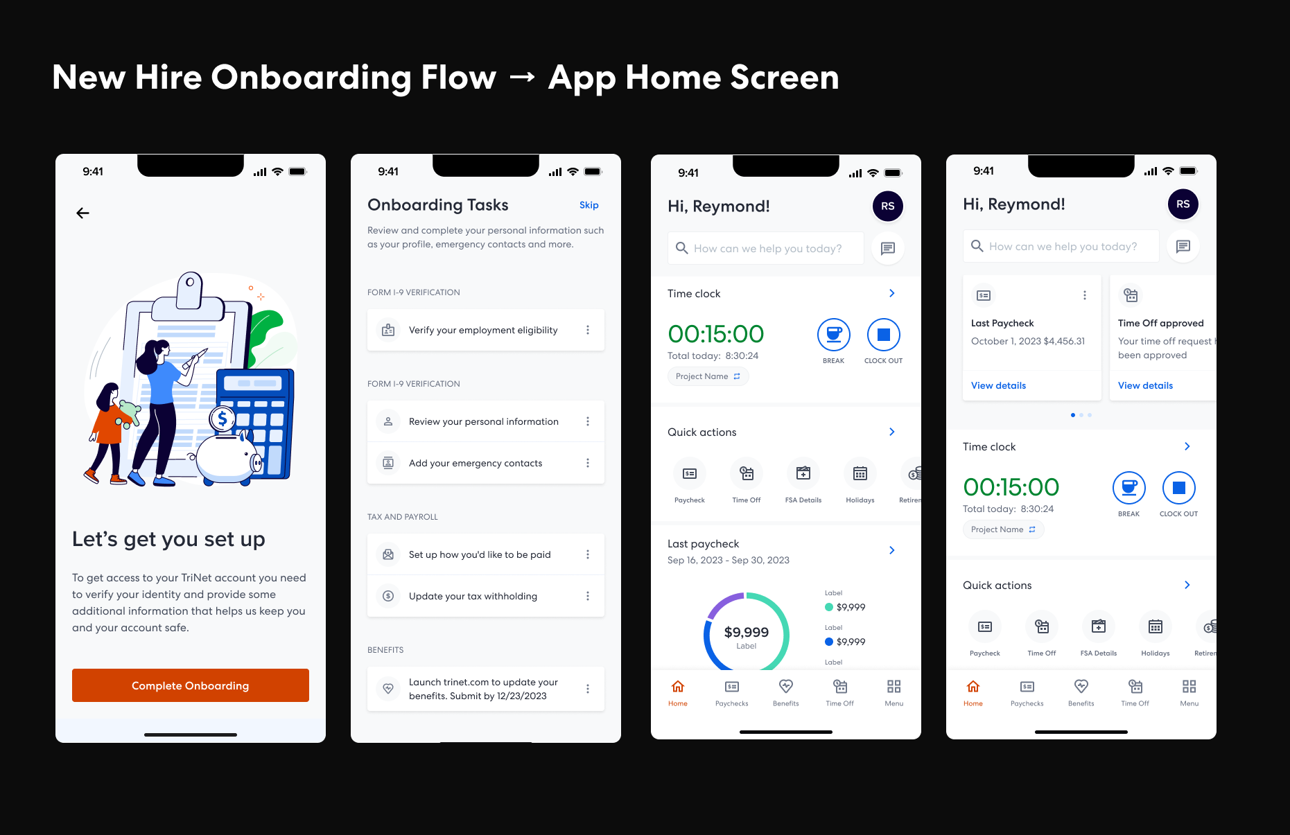 Redesigned home screen with tasks, activity feed, and quick-access actions